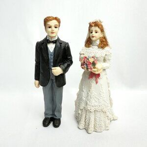 Bride & Groom Vintage Figurines 6” Wedding Cake Topper Resin Tuxedo Couple